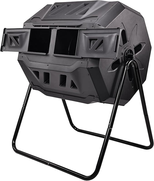 Outdoor Tumbling Composter Dual Rotating Batch Compost Bin, 43 Gallon, Dark Gray