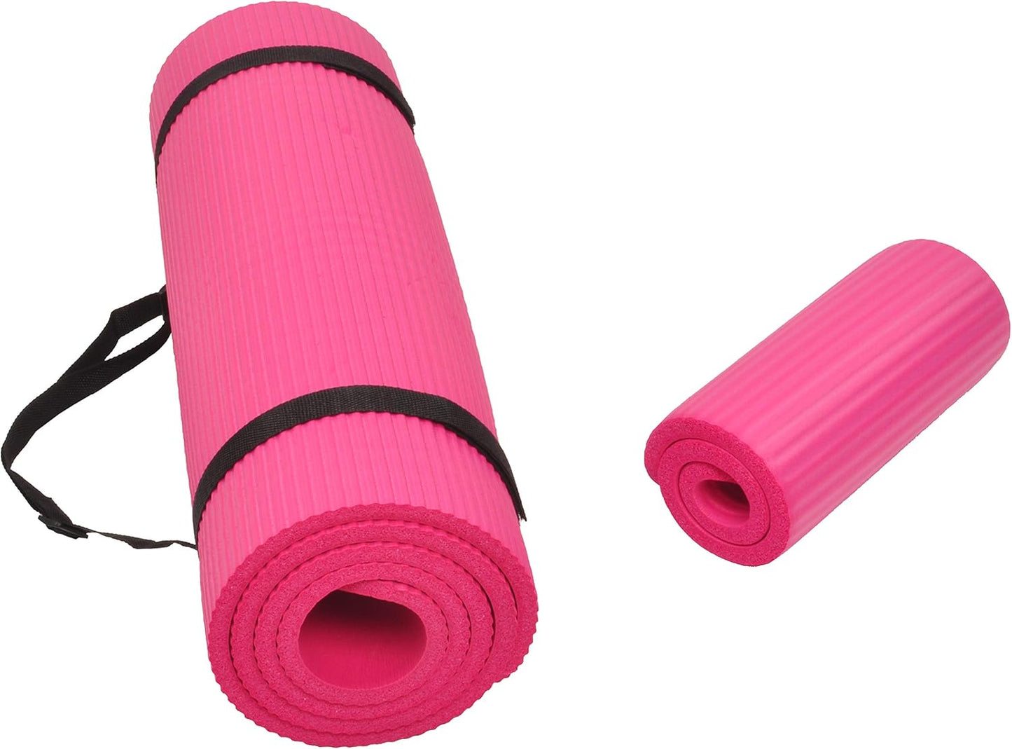 Signature Fitness All Purpose 1/2-Inch Extra Thick High Density Anti-Tear Exercise Yoga Mat and Knee Pad with Carrying Strap and Optional Yoga Blocks, Multiple