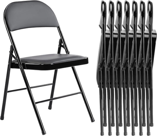 Elevon Pack of 8 (Fabric/Vinyl) Steel Frame Metal Foam Padded Folding Chairs, Black