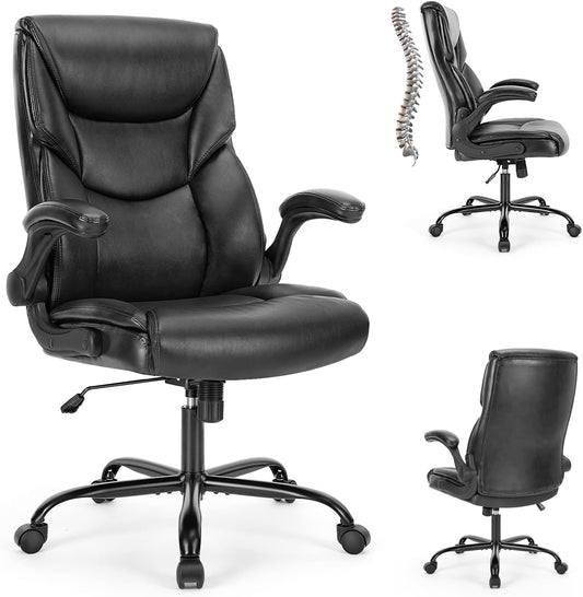 Elevon Computer Gaming Chair, Ergonomic Office Chair Heavy Duty Task Desk Chair with Flip-up Arms, PU Leather, Adjustable Swivel Rolling Chair with Wheels