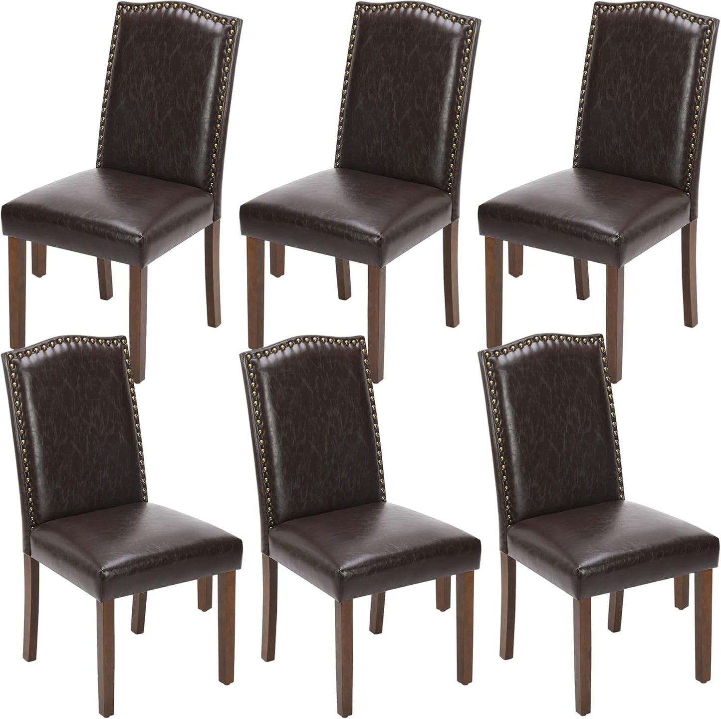Elevon Upholstered Dining Chairs Set of 6, Modern Upholstered Leather Dining Room Chair with Nailhead Trim and Wood Legs, Mid-Century Accent Dinner Chair for Living Room, Kitchen