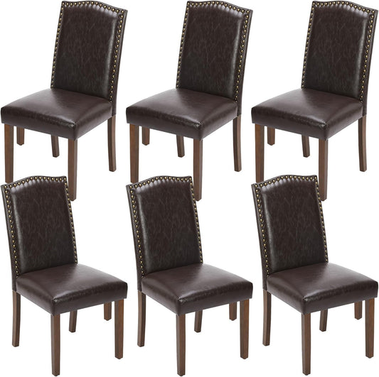 Elevon Upholstered Dining Chairs Set of 6, Modern Upholstered Leather Dining Room Chair with Nailhead Trim and Wood Legs, Mid-Century Accent Dinner Chair for Living Room, Kitchen