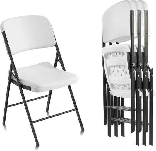 Elevon Folding Chairs Heavy Duty Plastic Chairs with 350-Pound Capacity for Home Office Camping Kitchen Dining Wedding Party Event Picnic, White, 4-Pack