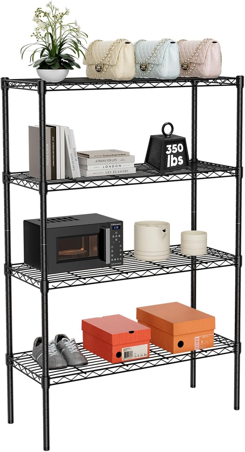 Elevon 4-Shelf Adjustable, Heavy Duty Storage Shelving Unit (350 lbs Loading Capacity per Shelf), Steel Organizer Wire Rack, Black (35.4" L x 13.8" W x 54" H)