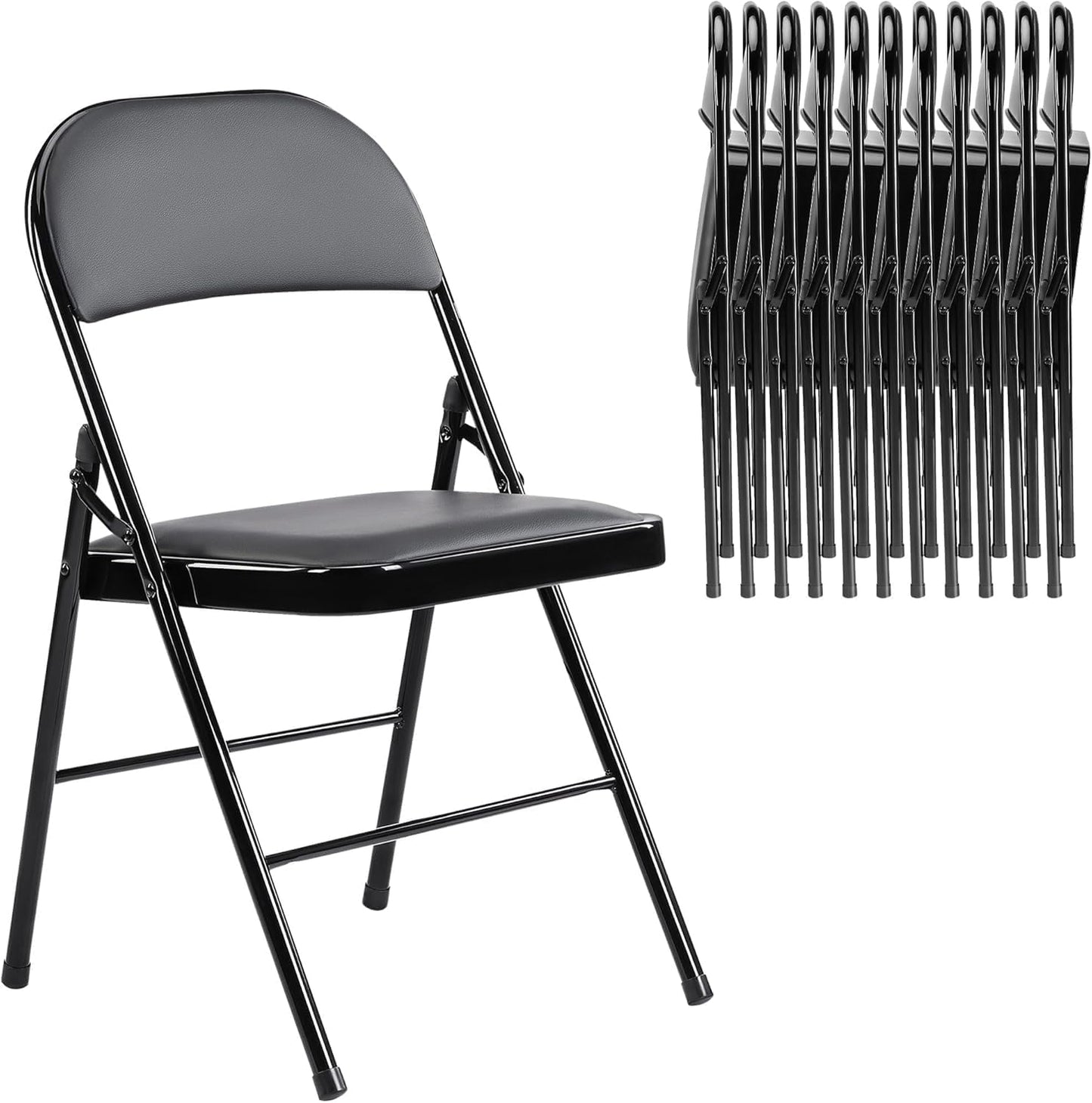 Elevon Pack of 12 (Fabric/Vinyl) Steel Frame Metal Foam Padded Folding Chairs, Black