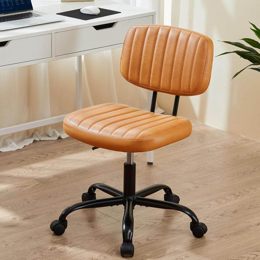Elevon Small Office Computer Desk Chair with Wheels and Lumbar Support, Comfy Cute Armlees PU Leather Vanity Rolling Swuvel Task Chair No Arm for Adult, Student