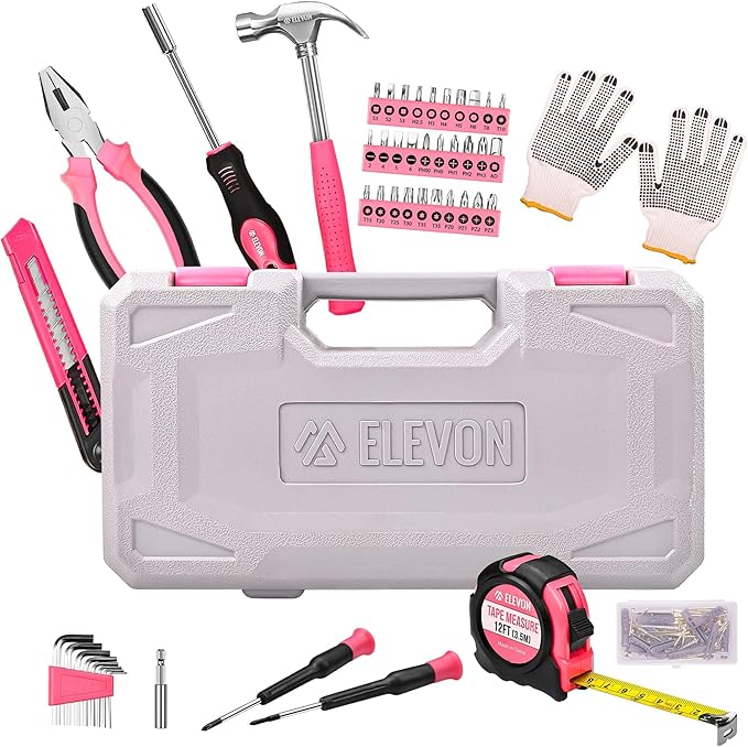 Elevon 131-Piece Pink Tool Set, Professional-Grade Hardware Tool Kit with Compact Case, All-in-One Repair Solution for Home, Office, Garage, and Outdoor Projects