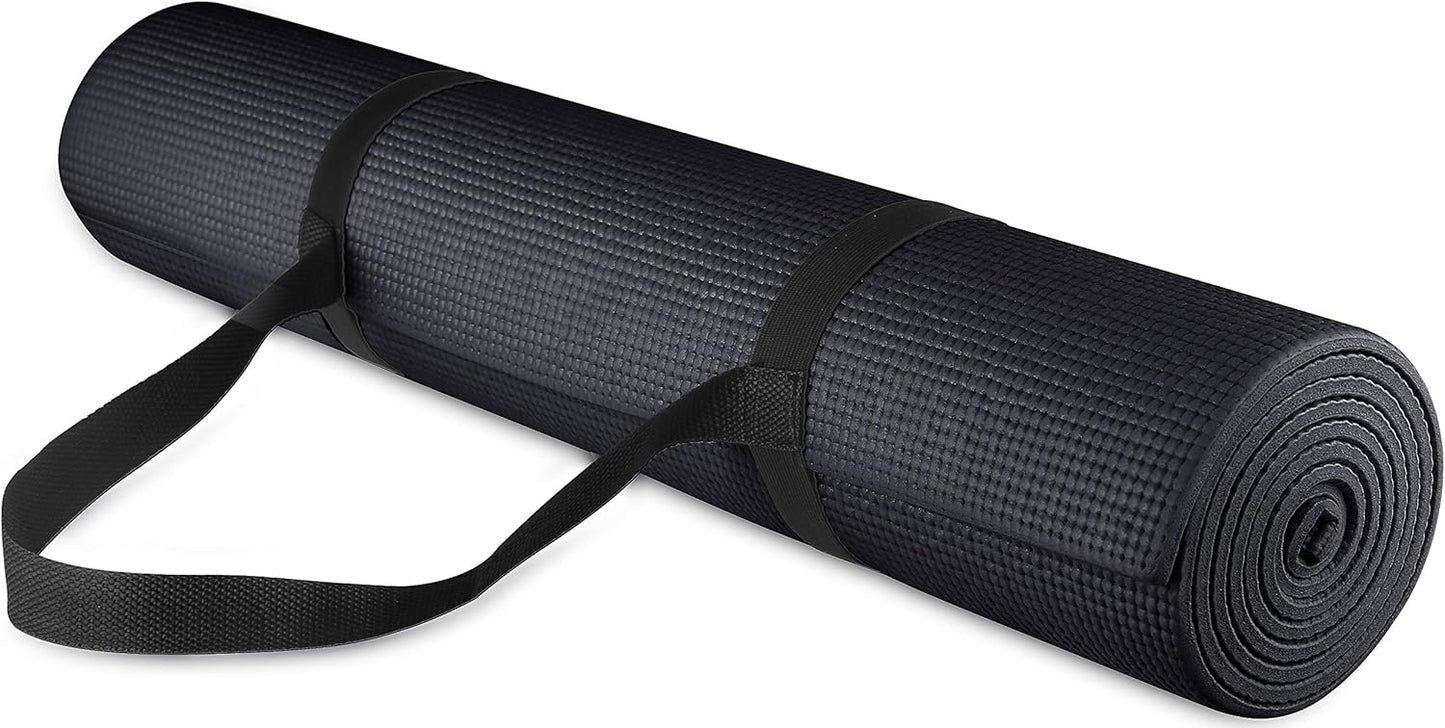 Signature Fitness All Purpose 1/4-Inch High Density Anti-Tear Exercise Yoga Mat with Carrying Strap with Optional Yoga Blocks, Multiple Colors