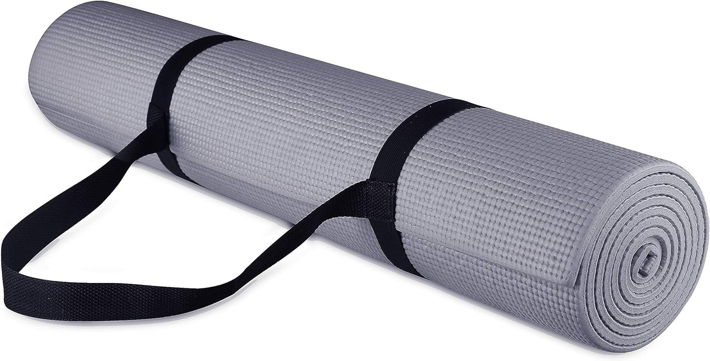 Signature Fitness All Purpose 1/4-Inch High Density Anti-Tear Exercise Yoga Mat with Carrying Strap with Optional Yoga Blocks, Multiple Colors