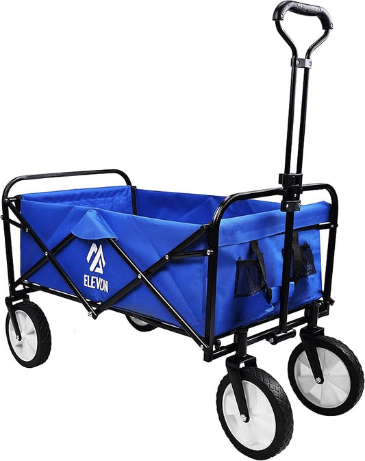 Heavy Duty Steel Frame Collapsible Folding 150 Pound Capacity Outdoor Camping Garden Utility Wagon Yard Cart, Green