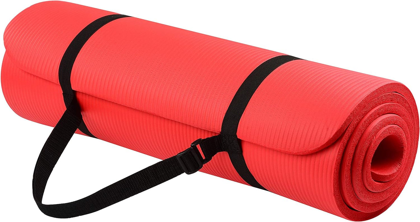 Signature Fitness All Purpose 1/2-Inch Extra Thick High Density Anti-Tear Exercise Yoga Mat with Carrying Strap with Optional Yoga Blocks, Multiple Colors