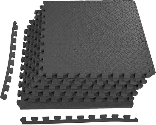 Elevon Puzzle Exercise Gym Flooring Mat, 3/4" Thick EVA Interlocking Foam Tiles Workout Mat for Home Gym, Fitness Equipment, MMA, Gymnastics, 6 Tiles Shock-Absorbing Exercise Mat, Black (24 Sq Ft)