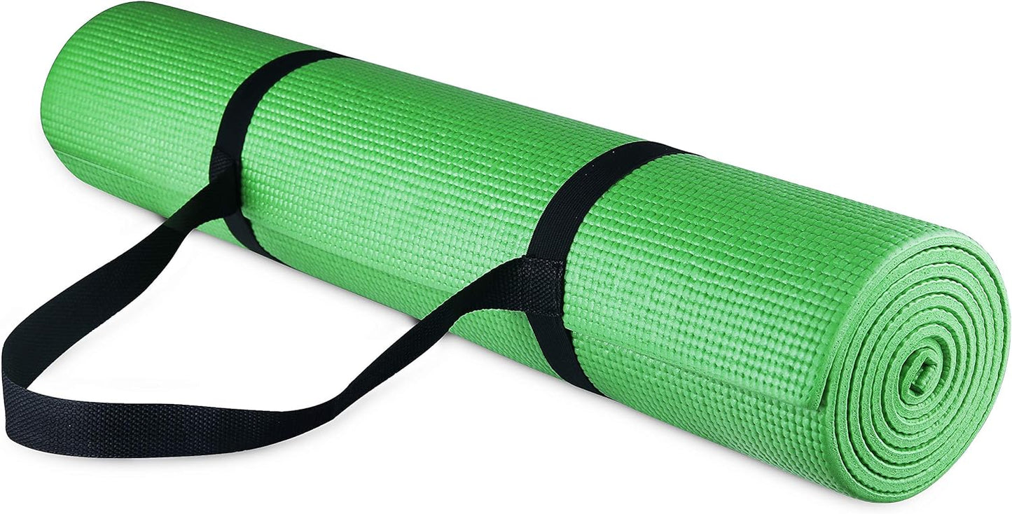 Signature Fitness All Purpose 1/4-Inch High Density Anti-Tear Exercise Yoga Mat with Carrying Strap with Optional Yoga Blocks, Multiple Colors