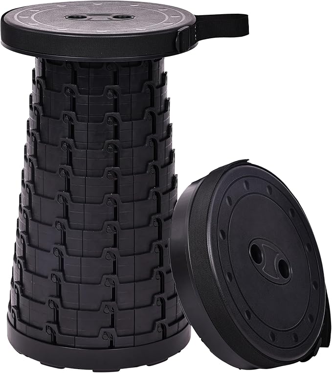 Collapsible Camping Stool, 550lbs Weight Limit, Lightweight Yet Durable, Foldable Retractable Telescoping Stool for Adults Outdoor Activities, Travel, Fishing, Hiking