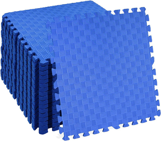 Elevon Puzzle Exercise Gym Flooring Mat, 1" Thick EVA Interlocking Foam Tiles Workout Mat for Home Gym, Fitness Equipment, MMA, Gymnastics, 18 Tiles Shock-Absorbing Exercise Mat, Blue (72 Sq Ft)