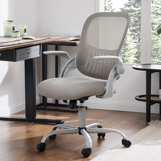 Elevon Office Computer Desk Chair, Ergonomic Mid-Back Mesh Rolling Work Swivel Task Chairs with Wheels, Comfortable Lumbar Support, Comfy Flip-up Arms for Home, Bedroom, Study, Student