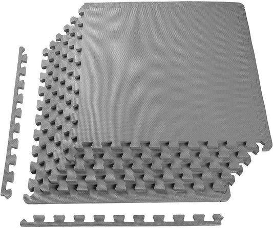Elevon Puzzle Exercise Gym Flooring Mat, 1/2" Thick EVA Interlocking Foam Tiles Workout Mat for Home Gym, Fitness Equipment, MMA, Gymnastics, 6 Tiles Shock-Absorbing Exercise Mat, Grey (24 Sq Ft)