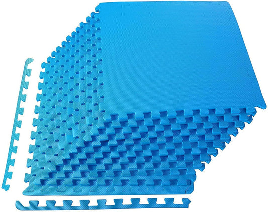 Elevon Puzzle Exercise Gym Flooring Mat, 1/2" Thick EVA Interlocking Foam Tiles Workout Mat for Home Gym, Fitness Equipment, MMA, Gymnastics, 12 Tiles Shock-Absorbing Exercise Mat, Blue (48 Sq Ft)