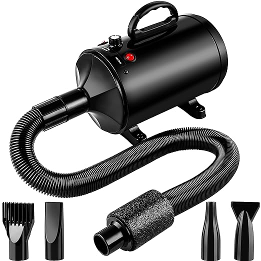 Pet Hair Dryer, 3.8HP 2800W High Power Professional Pet Dryer with Adjustable Heater, Stepless Speed Control, 4 Interchangeable Nozzles, All Breeds Fast Drying Grooming Tool
