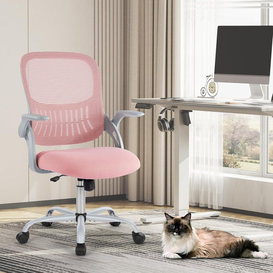 Elevon Office Computer Desk Chair, Ergonomic Mid-Back Mesh Rolling Work Swivel Task Chairs with Wheels, Comfortable Lumbar Support, Comfy Flip-up Arms for Home, Bedroom, Study, Student