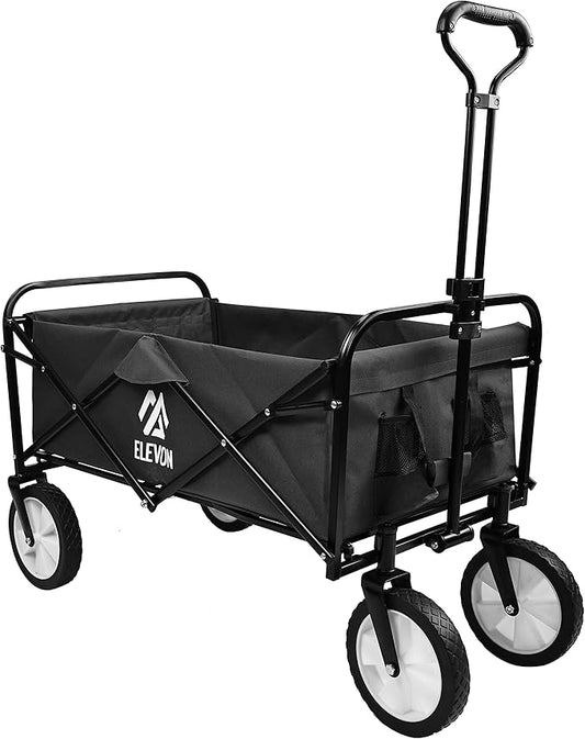 Heavy Duty Steel Frame Collapsible Folding 150 Pound Capacity Outdoor Camping Garden Utility Wagon Yard Cart, Black