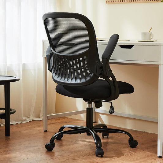 Elevon Office Computer Desk Chair, Ergonomic Mid-Back Mesh Rolling Work Swivel Task Chairs with Wheels, Comfortable Lumbar Support, Comfy Flip-up Arms for Home, Bedroom, Study, Student
