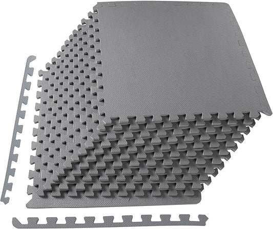 Elevon Puzzle Exercise Gym Flooring Mat, 1/2" Thick EVA Interlocking Foam Tiles Workout Mat for Home Gym, Fitness Equipment, MMA, Gymnastics, 12 Tiles Shock-Absorbing Exercise Mat, Grey (48 Sq Ft)