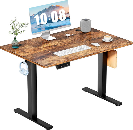 Elevon Electric Adjustable Height Standing Desk - 40 x 24 inch Sit to Stand Up Desk with Splice Board, Rising Home Office Computer Table with 2 Hook and Wire Hole for Work