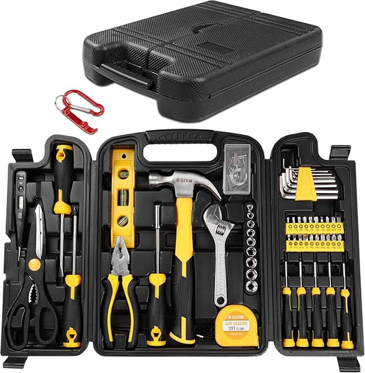 Elevon 94-Pieces Tool Set, General Household Hand Kit with Plastic Toolbox Storage Case, Combo Kits with Socket Wrench for Men & Women, Black/Yellow