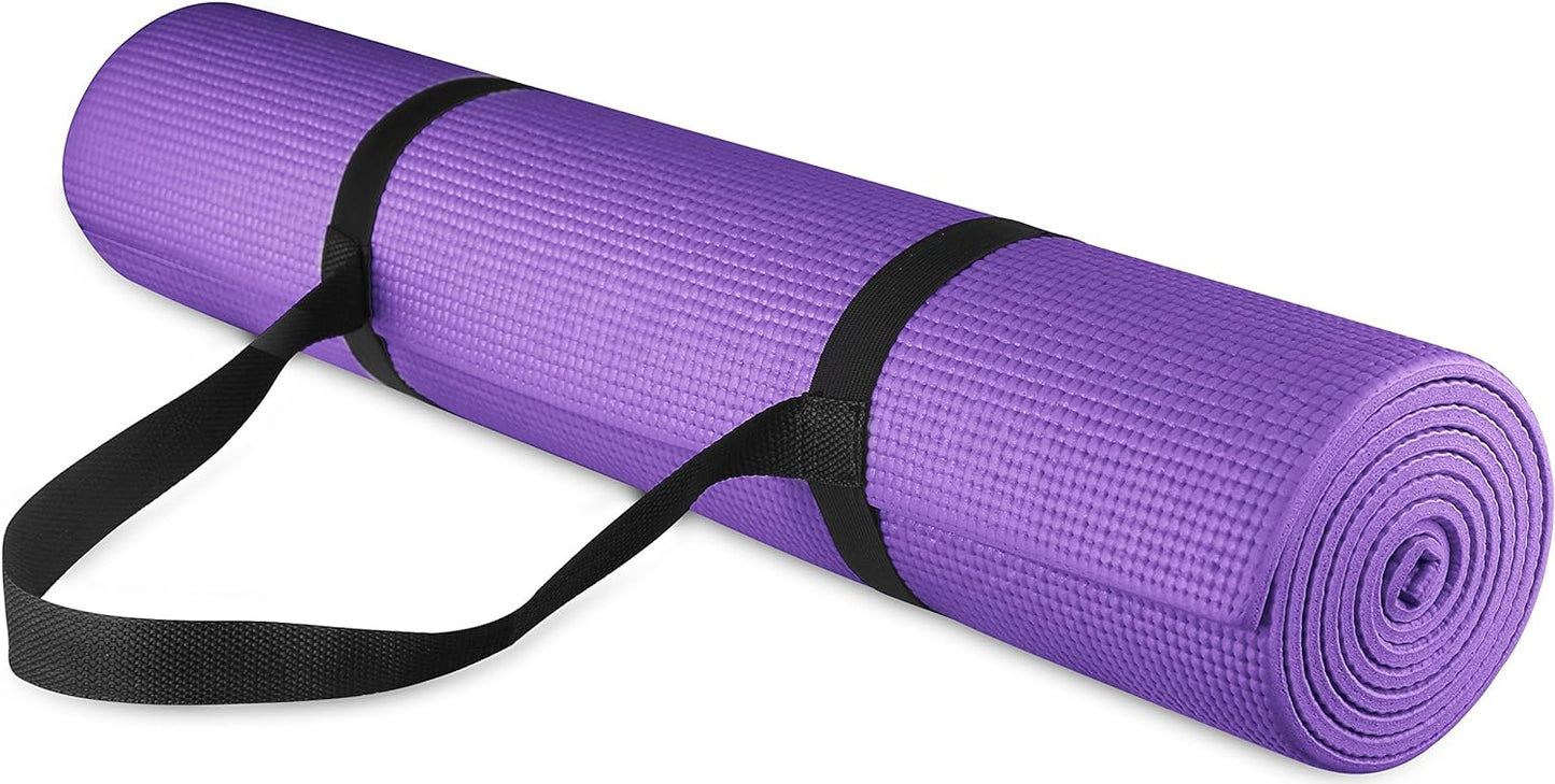 Signature Fitness All Purpose 1/4-Inch High Density Anti-Tear Exercise Yoga Mat with Carrying Strap with Optional Yoga Blocks, Multiple Colors