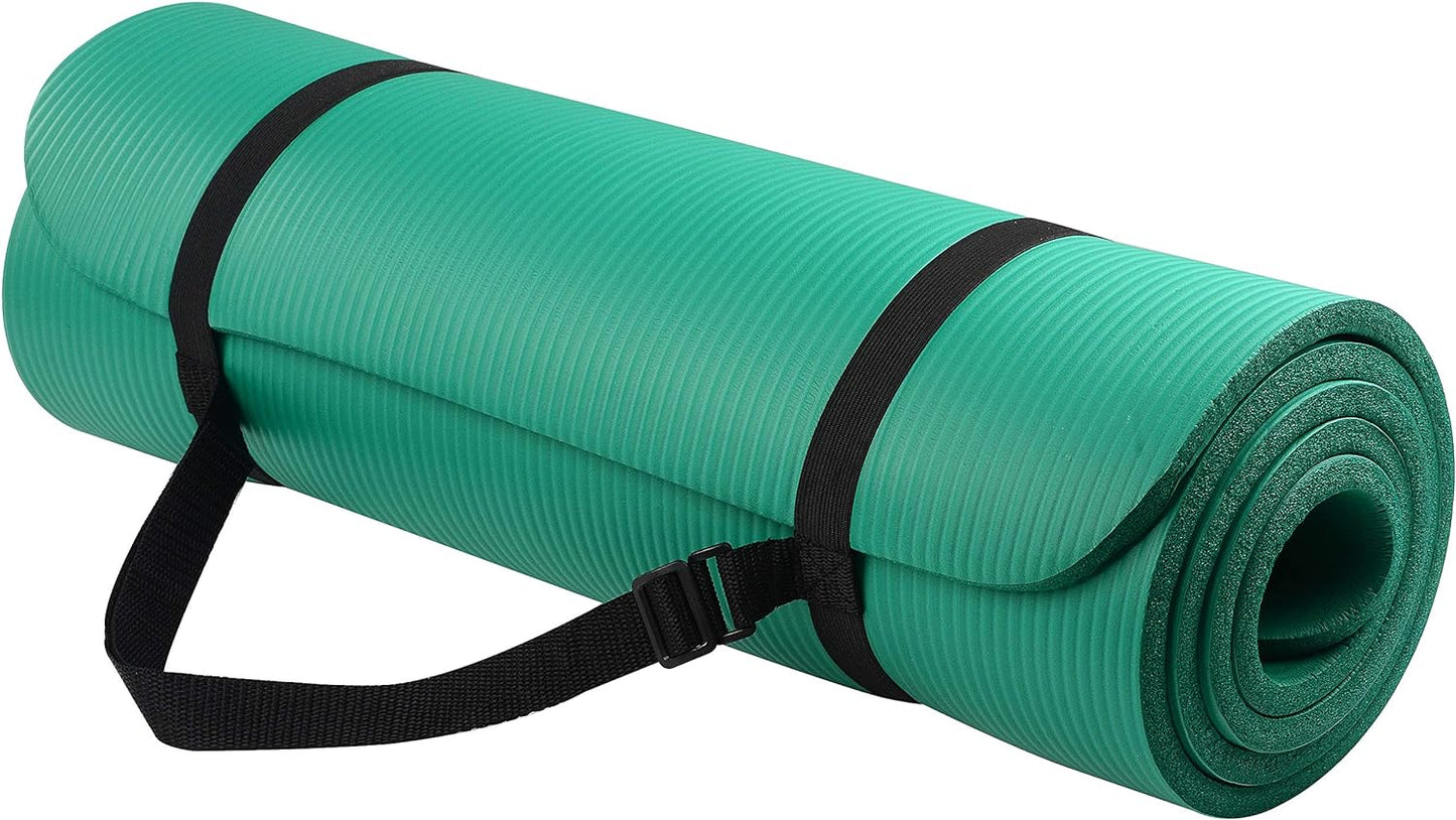 Signature Fitness All Purpose 1/2-Inch Extra Thick High Density Anti-Tear Exercise Yoga Mat with Carrying Strap with Optional Yoga Blocks, Multiple Colors