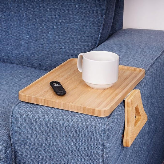 Elevon Couch Arm Tray, Sofa Armrest Table Portable Clip-On Folding Tray, Small Space Friendly Sofa Side Table for Eating, Drinking, Working, Remote Storage, Natural