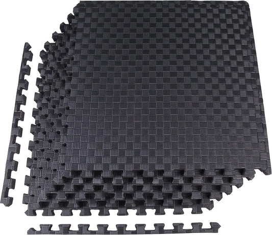 Elevon Puzzle Exercise Gym Flooring Mat, 1" Thick EVA Interlocking Foam Tiles Workout Mat for Home Gym, Fitness Equipment, MMA, Gymnastics, 6 Tiles Shock-Absorbing Exercise Mat, Black (24 Sq Ft)