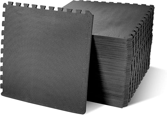 Elevon Puzzle Exercise Gym Flooring Mat, 1/2" Thick EVA Interlocking Foam Tiles Workout Mat for Home Gym, Fitness Equipment, MMA, Gymnastics, 36 Tiles Shock-Absorbing Exercise Mat, Black (144 Sq Ft)