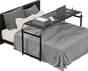 Elevon Over Bed Table with 360° Swivel Wheels & Adjustable Height, Queen Size Mobile Laptop Desk for Bed, Heavy Duty Metal Frame, Multipurpose Desk for Bed/Sofa Use (Black)